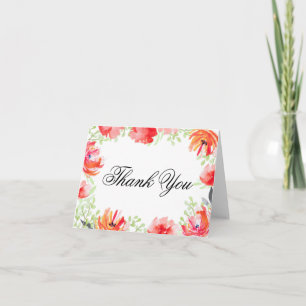 Watercolor Red and Ornage Poppy Flower Thank You Card