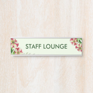 Watercolor Red and Pink Floral Light Green Door Sign