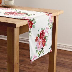 Watercolor Red and Pink Floral Seamless Pattern Short Table Runner