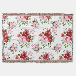 Watercolor Red and Pink Floral Seamless Pattern  Throw Blanket