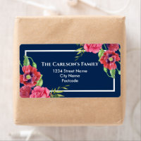 Watercolor Red and Pink Flowers Dark Navy Blue Bat
