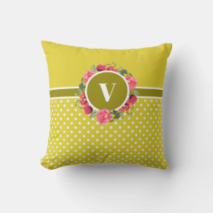 Watercolor Red and Pink Flowers Wreath Circle Cushion