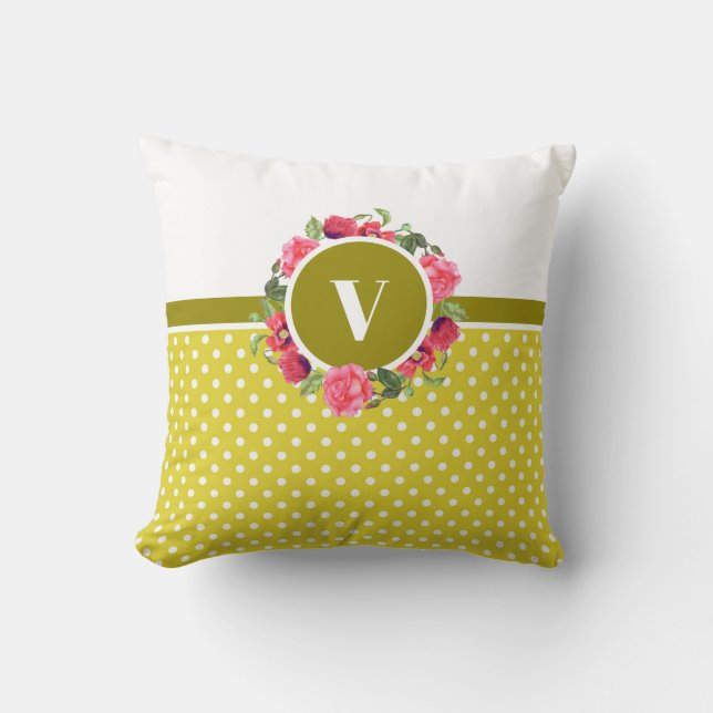 Watercolor Red and Pink Flowers Wreath Circle Cushion (Front)