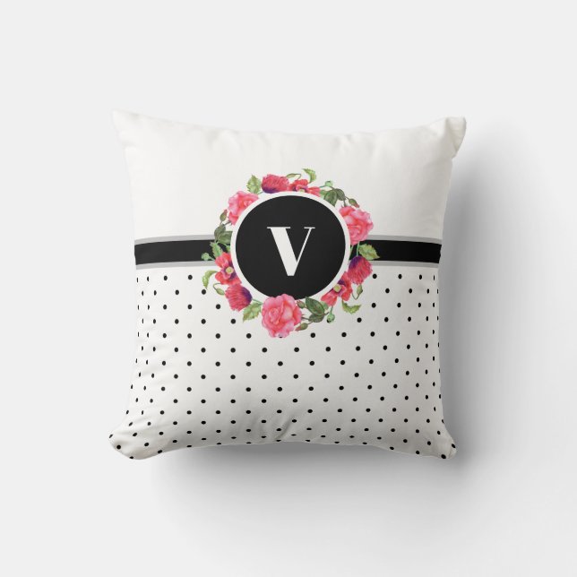 Watercolor Red and Pink Flowers Wreath Circle Cushion (Front)