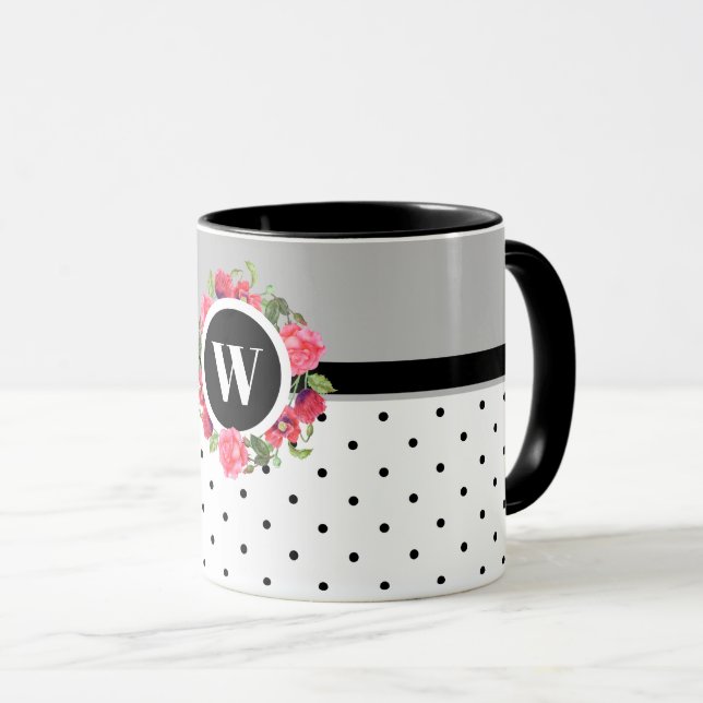 Watercolor Red and Pink Flowers Wreath Circle Mug (Front Right)