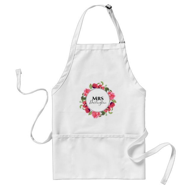 Watercolor Red and Pink Flowers Wreath Design Standard Apron (Front)