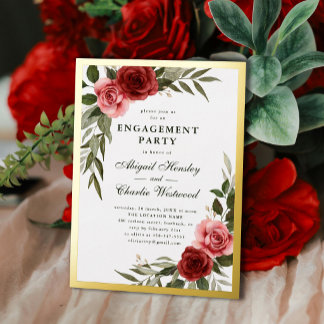 Watercolor Red and Pink Roses Engagement Party 