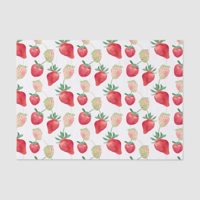 Watercolor Red and Pink Strawberries  Tissue Paper (Front)