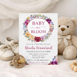 Watercolor Red and Purple Wreath Baby Shower Invitation