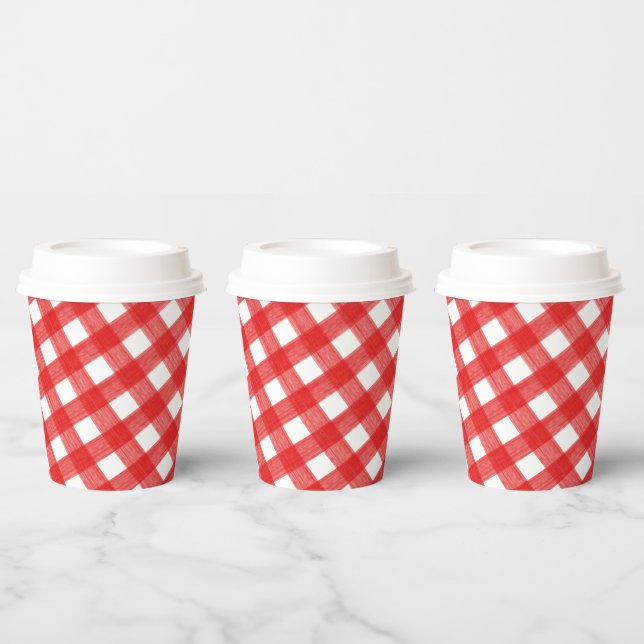 Watercolor Red and White Plaid Paper Cup with Lid (Multi)