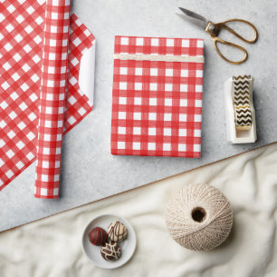 Watercolor Red and White Plaid Wrapping Paper