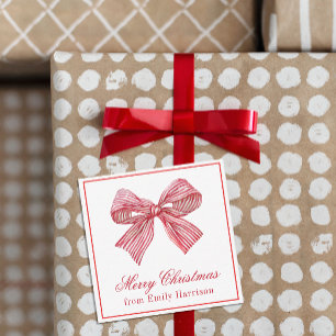 Watercolor Red and White Striped Bow Card