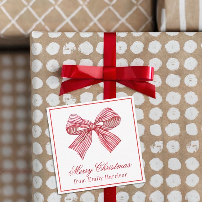 Watercolor Red and White Striped Bow Card (Creator Uploaded)