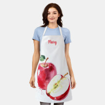 Watercolor Red Apple Customisable Apron
