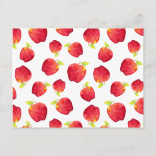 Watercolor Red Apple Pattern Postcard