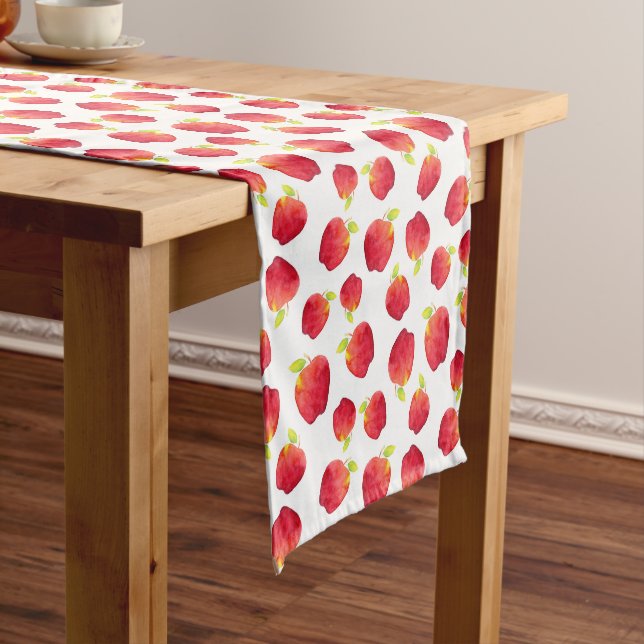 Watercolor Red Apple Pattern Short Table Runner (In Situ)