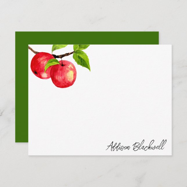 Watercolor Red Apples Personalised Teacher Name Card (Front/Back)