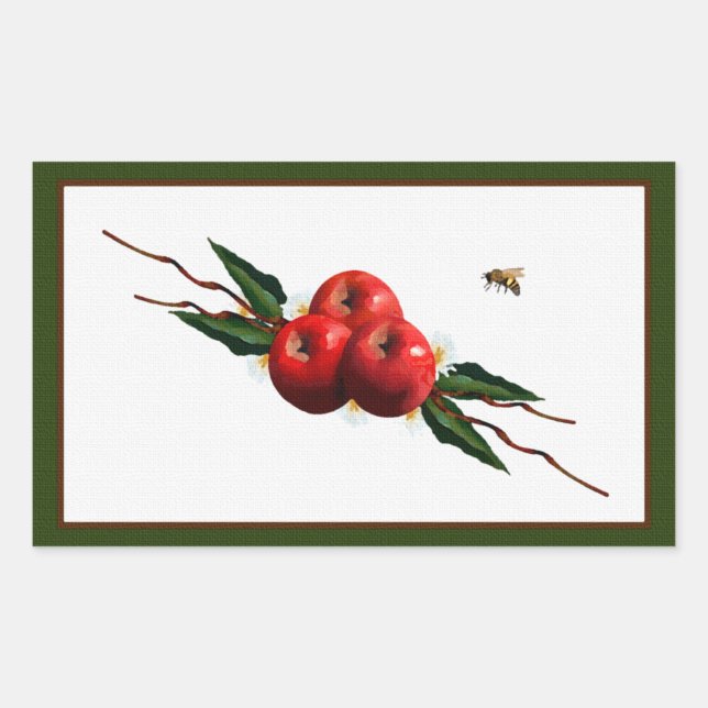 Watercolor Red Apples Rectangular Sticker (Front)