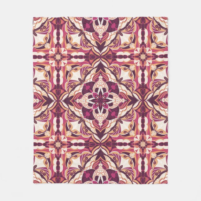 Watercolor Red Azulejo Spanish Tile  Fleece Blanket (Front)