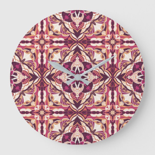 Watercolor Red Azulejo Spanish Tile  Large Clock (Front)