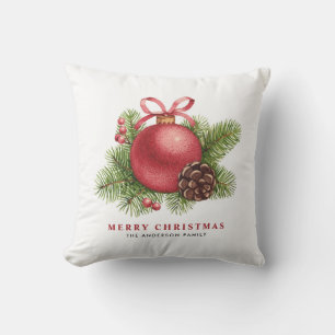 Watercolor Red Ball Ornament Christmas Cushion