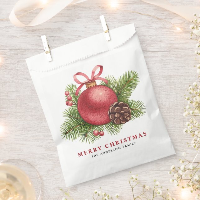 Watercolor Red Ball Ornament Merry Christmas Favour Bags (Clipped)