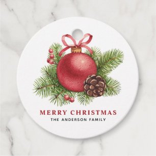 Watercolor Red Ball Ornament Merry Christmas Favour Tags
