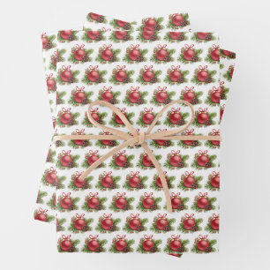 Watercolor Red Ball Ornament Pattern Christmas Wrapping Paper Sheet