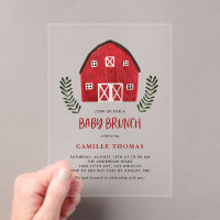 Watercolor Red Barn Country Farmhouse Baby Brunch