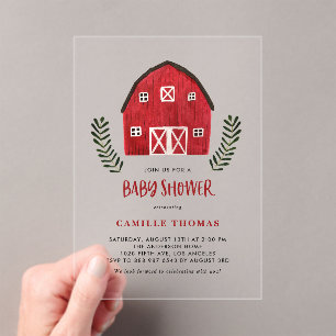 Watercolor Red Barn Country Farmhouse Baby Shower Acrylic Invitations