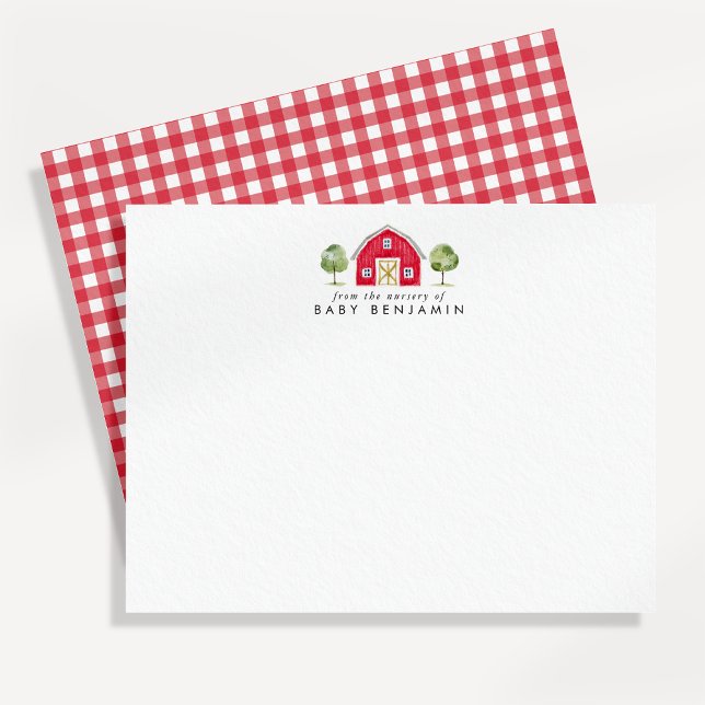Watercolor Red Barn Farm Nursery Note Card (Creator Uploaded)