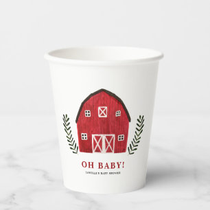 Watercolor Red Barn Farmhouse Baby Shower Paper Cups