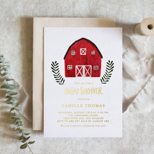 Watercolor Red Barn Farmhouse Country Baby Shower
