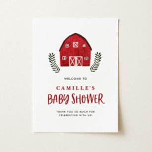 Watercolor Red Barn Rustic Farmhouse Baby Shower Poster