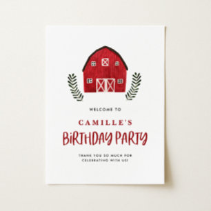 Watercolor Red Barn Rustic Farmhouse Baby Shower Poster