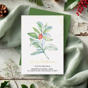 Watercolor Red Berries and Foliage Christmas Foil Holiday Card