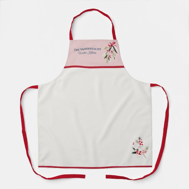 Watercolor Red Berry Christmas Apron (Front)