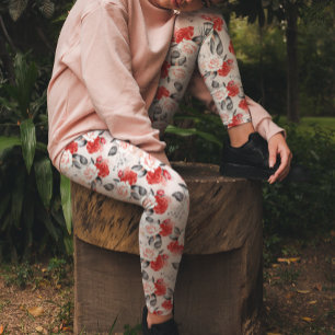 Watercolor Red Black Roses Pattern Valentine Love  Leggings