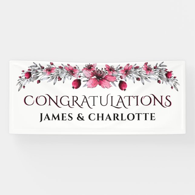 Watercolor Red Blossoms, Wedding Banner (Horizontal)