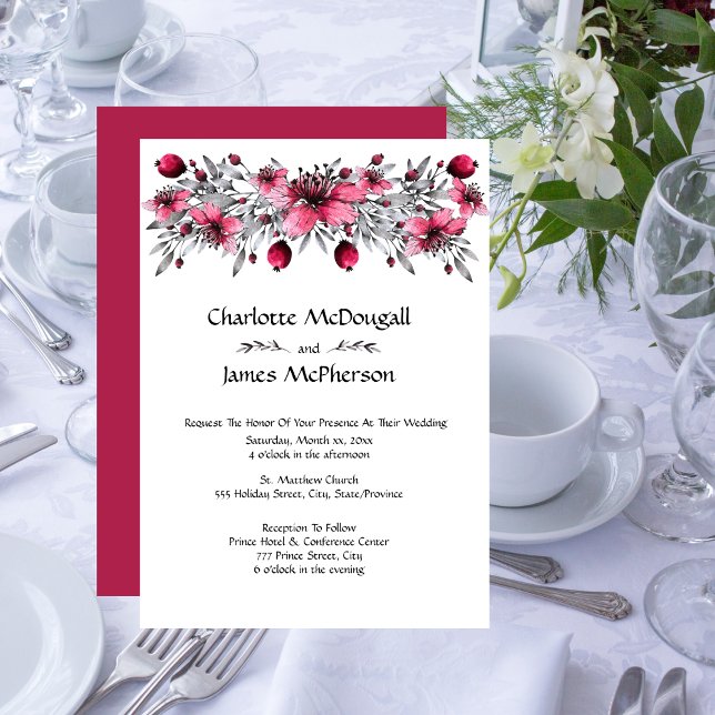 Watercolor Red Blossoms Wedding Invitation (Creator Uploaded)