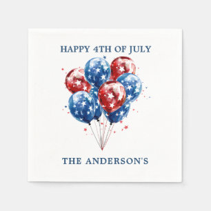 Watercolor red blue balloons USA flag 4th of July Napkin