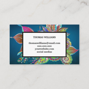 Watercolor red blue floral paisley pattern business card