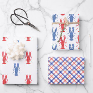 Watercolor Red & Blue Lobsters Wrapping Paper Sheet