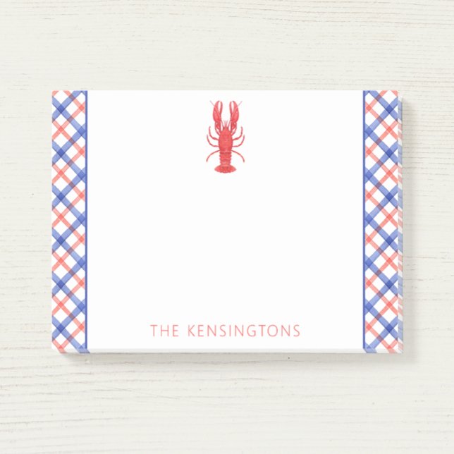 Watercolor Red & Blue Plaid Lobster Personalised Post-it Notes (Creator Uploaded)