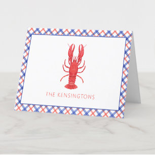 Watercolor Red & Blue Plaid Lobster Personalised Thank You Card