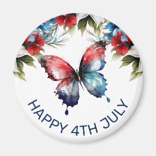 Watercolor Red, Blue & White Flowers 4th of July Magnet