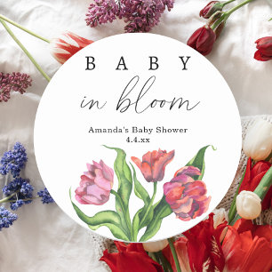 Watercolor red bouquet flowers - baby in bloom classic round sticker