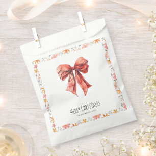 Watercolor Red Bow Coquette Minimalist Christmas  Favour Bags