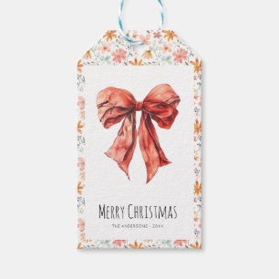 Watercolor Red Bow Coquette Minimalist Christmas Gift Tags