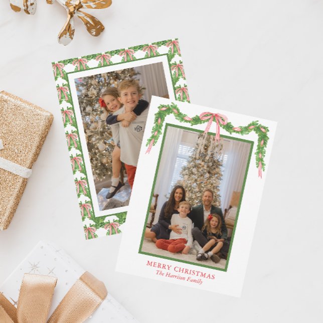 Watercolor Red Bow Garland Christmas Holiday Card (Creator Uploaded)